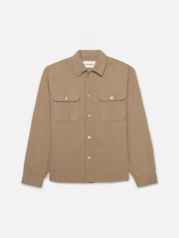 Men Shirts FRAME Textured Terry Overshirt 8212 Dark Beige