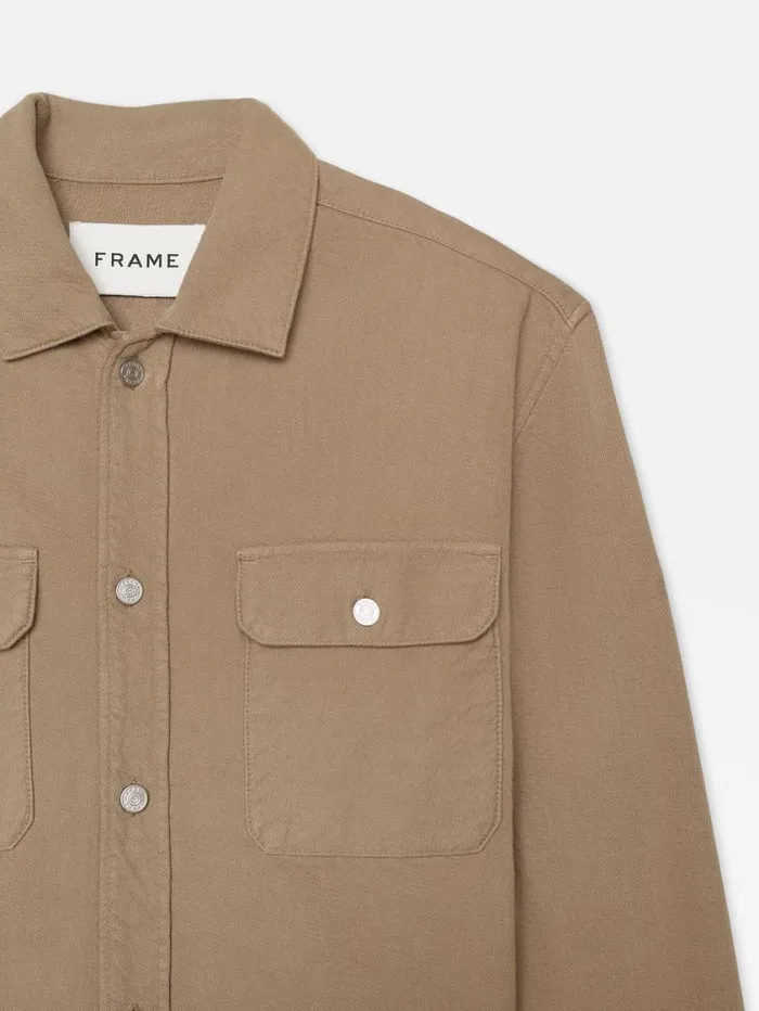 Men Shirts FRAME Textured Terry Overshirt 8212 Dark Beige Men Shirts FRAME Textured Terry Overshirt 8212 Dark Beige
