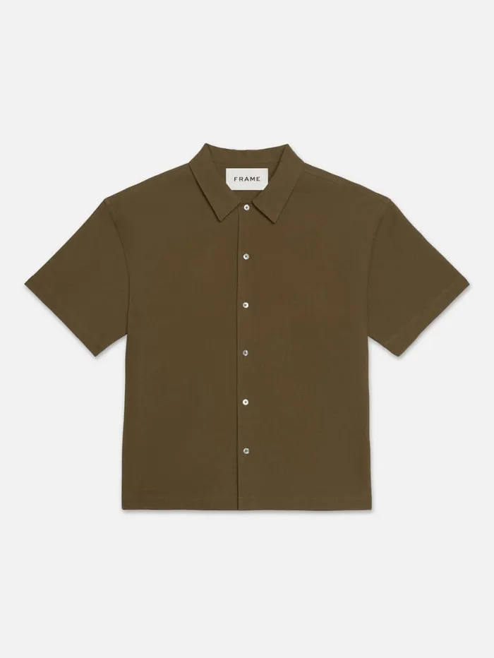 Men Shirts FRAME Waffle Textured Short Sleeve Shirt 8212 Dark Beige