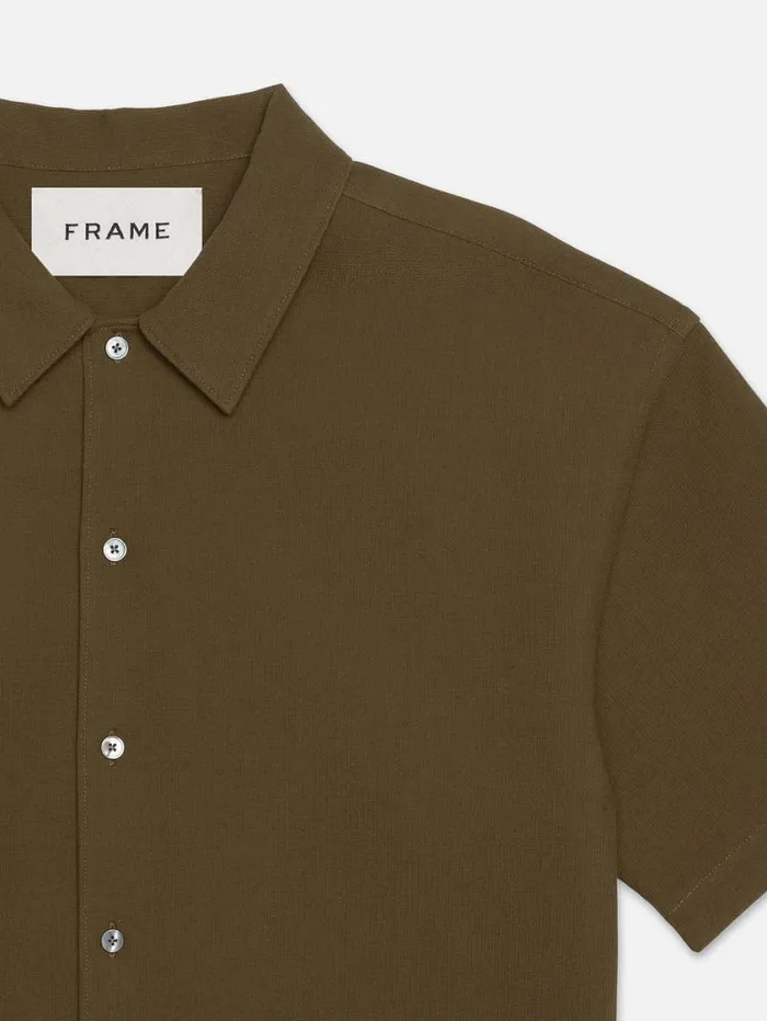Men Shirts FRAME Waffle Textured Short Sleeve Shirt 8212 Dark Beige