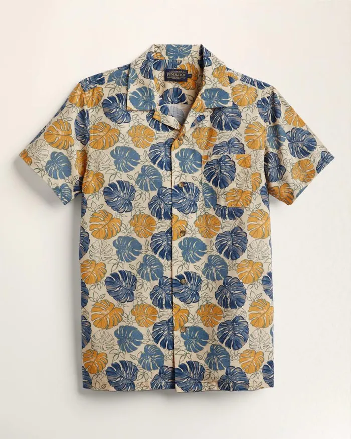 Men SHORTSLEEVE ALOHA SHIRT Blue Monstera Pendleton Shirts