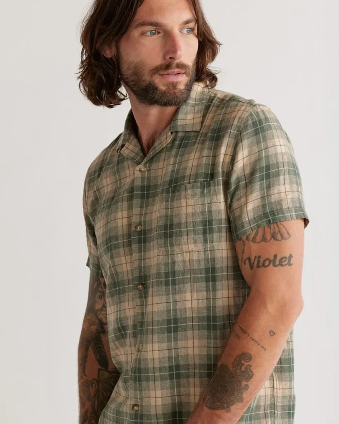 Men SHORTSLEEVE LINEN CAMP SHIRT Espressokhaki Plaid Pendleton Shirts