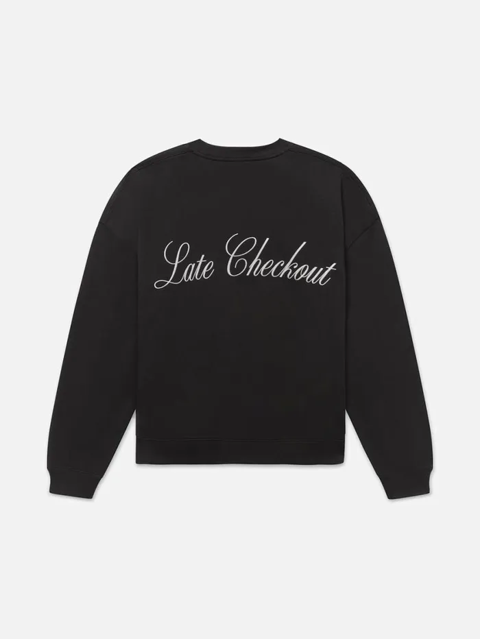 Men Sweaters and Hoodies FRAME Ritz Unisex Late Check Out Crewneck 8212 Black Men Sweaters and Hoodies FRAME Ritz Unisex Late Check Out Crewneck 8212 Black