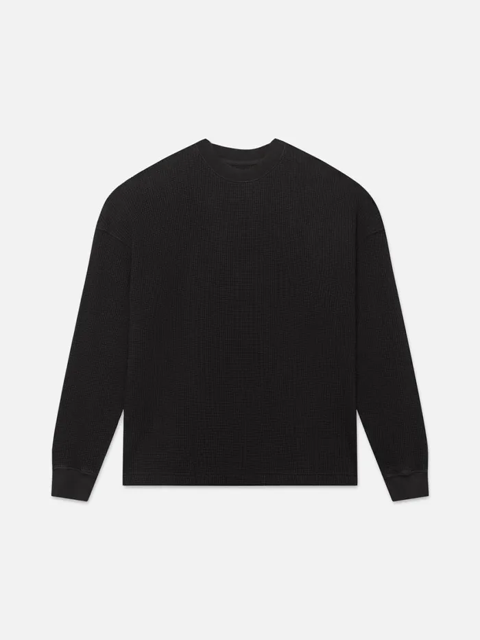 Men Tees FRAME Waffle Textured Jersey Long Sleeve 8212 Washed Black