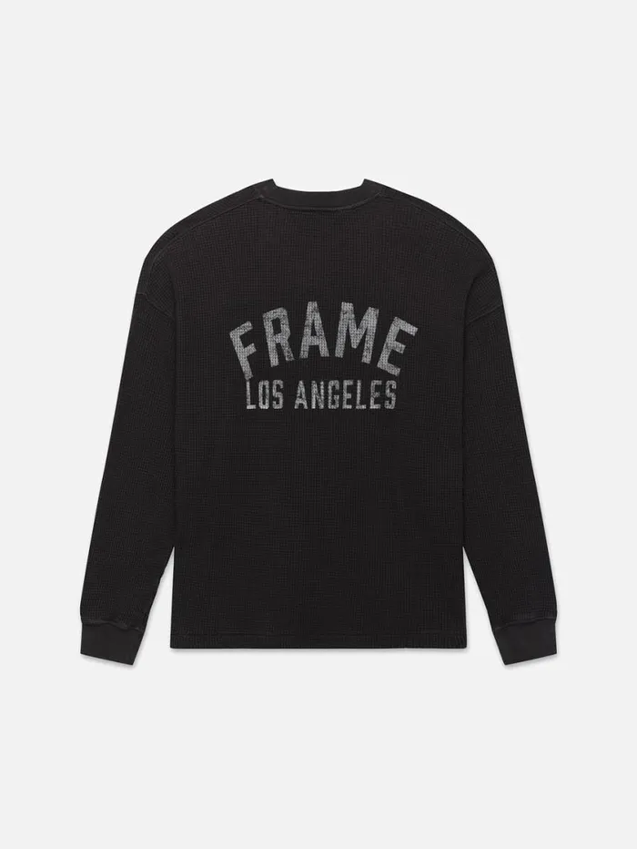 Men Tees FRAME Waffle Textured Jersey Long Sleeve 8212 Washed Black Men Tees FRAME Waffle Textured Jersey Long Sleeve 8212 Washed Black