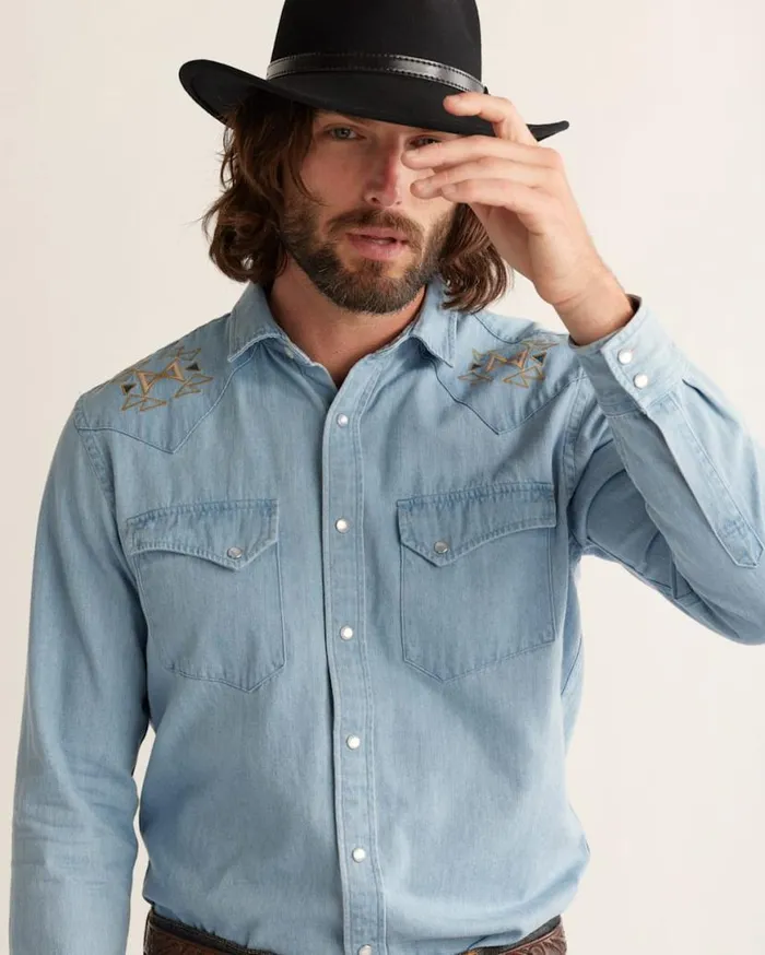 Men WYATT EMBROIDERED DENIM SHIRT Moss Green Pendleton Shirts