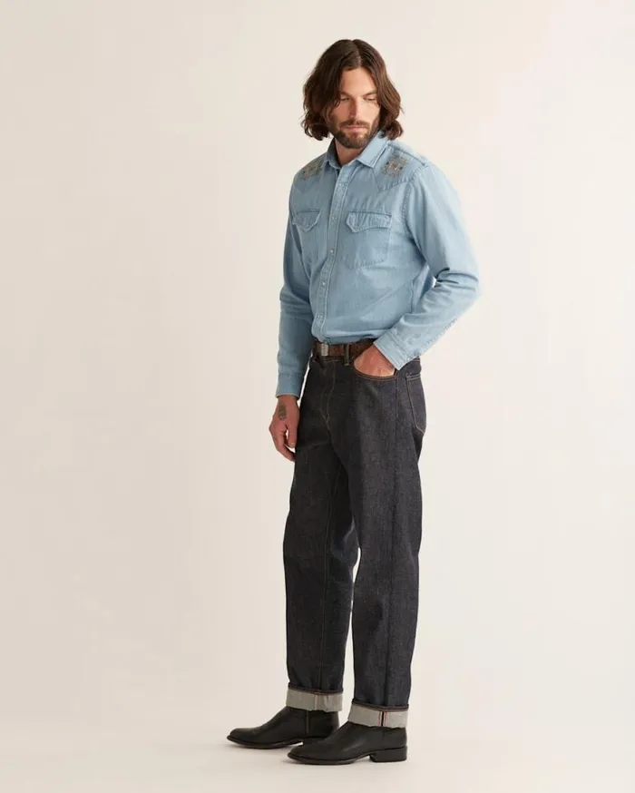 Men WYATT EMBROIDERED DENIM SHIRT Moss Green Pendleton Shirts