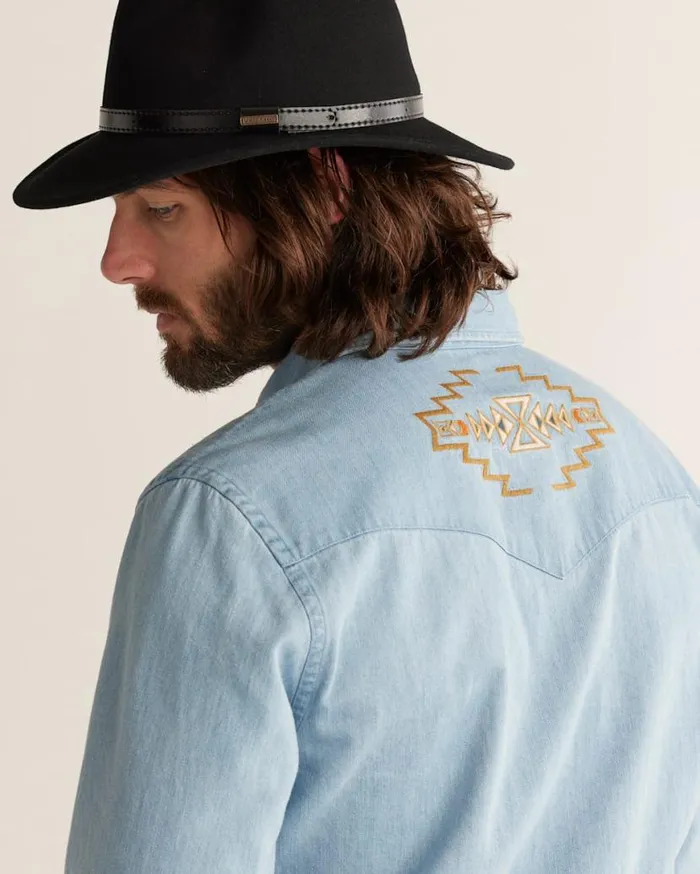 Men WYATT EMBROIDERED DENIM SHIRT Moss Green Pendleton Shirts