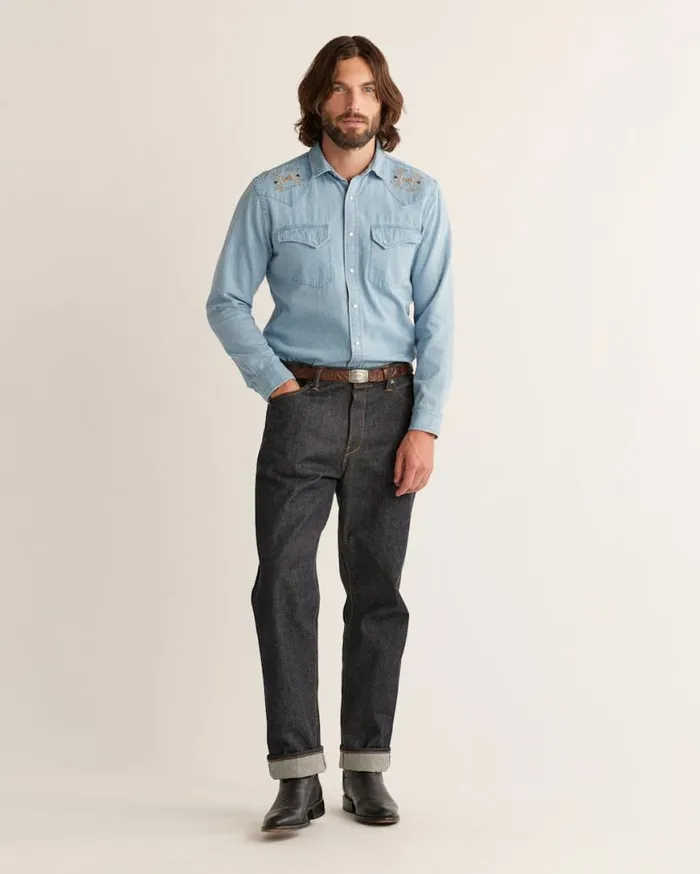 Men WYATT EMBROIDERED DENIM SHIRT Moss Green Pendleton Shirts
