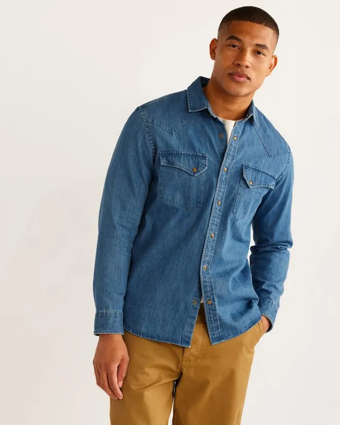 Men WYATT SNAPFRONT DENIM SHIRT Medium Indigo Pendleton Shirts