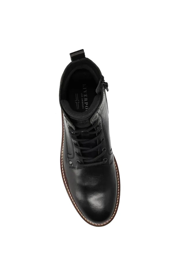 Mens Liverpool Los Angeles Boots RICHARD BURNISHED LEATHER LACE UP BOOT Black