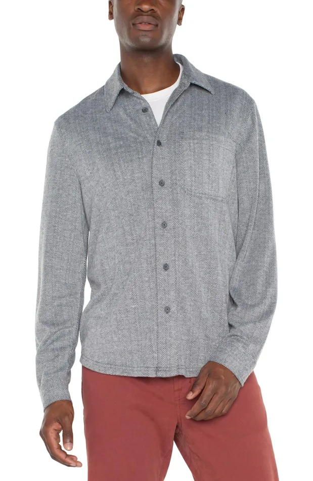 Mens Liverpool Los Angeles Shirts BUTTON UP LONG SLEEVE SHIRT Grey Herringbone