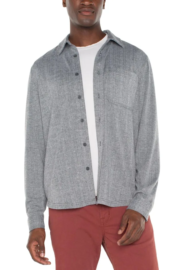 Mens Liverpool Los Angeles Shirts BUTTON UP LONG SLEEVE SHIRT Grey Herringbone