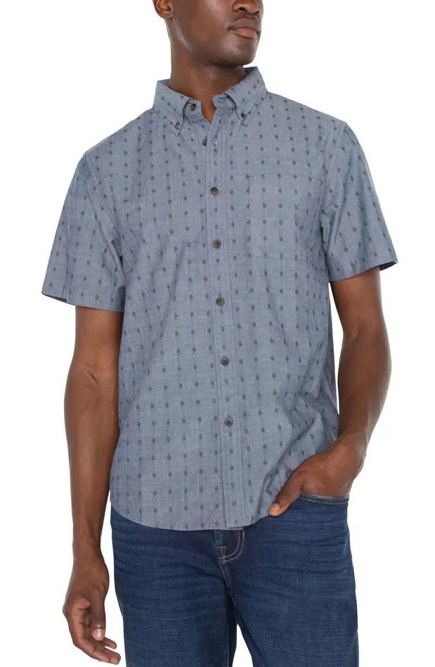 Mens Liverpool Los Angeles Shirts BUTTON UP SHORT SLEEVE SHIRT Chambray Dobby Mens Liverpool Los Angeles Shirts BUTTON UP SHORT SLEEVE SHIRT Chambray Dobby