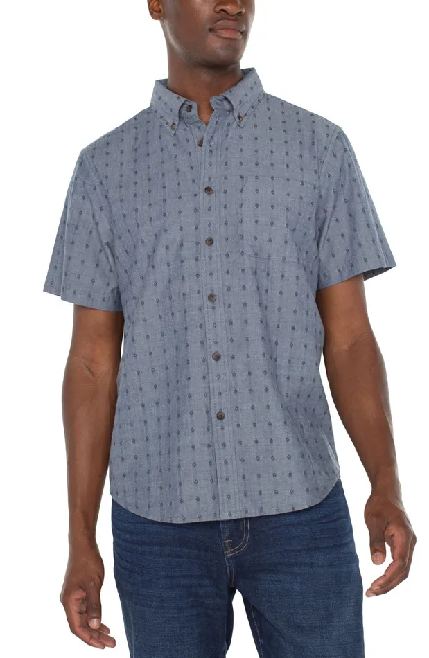 Mens Liverpool Los Angeles Shirts BUTTON UP SHORT SLEEVE SHIRT Chambray Dobby