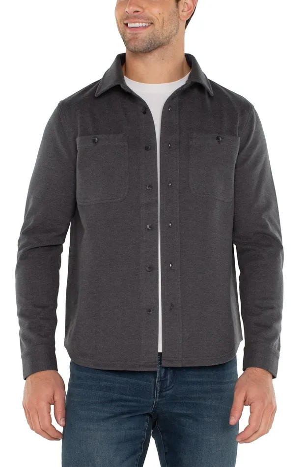 Mens Liverpool Los Angeles Shirts KNIT BUTTON UP LONG SLEEVE SHIRT Black Grey Multi Mens Liverpool Los Angeles Shirts KNIT BUTTON UP LONG SLEEVE SHIRT Black Grey Multi