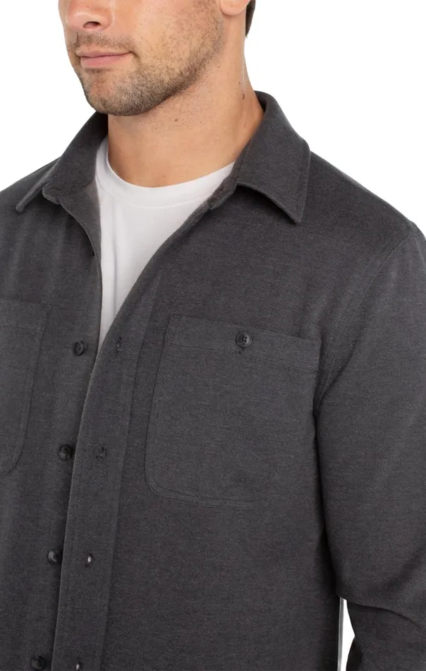 Mens Liverpool Los Angeles Shirts KNIT BUTTON UP LONG SLEEVE SHIRT Black Grey Multi