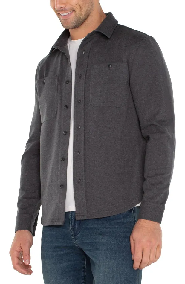 Mens Liverpool Los Angeles Shirts KNIT BUTTON UP LONG SLEEVE SHIRT Black Grey Multi