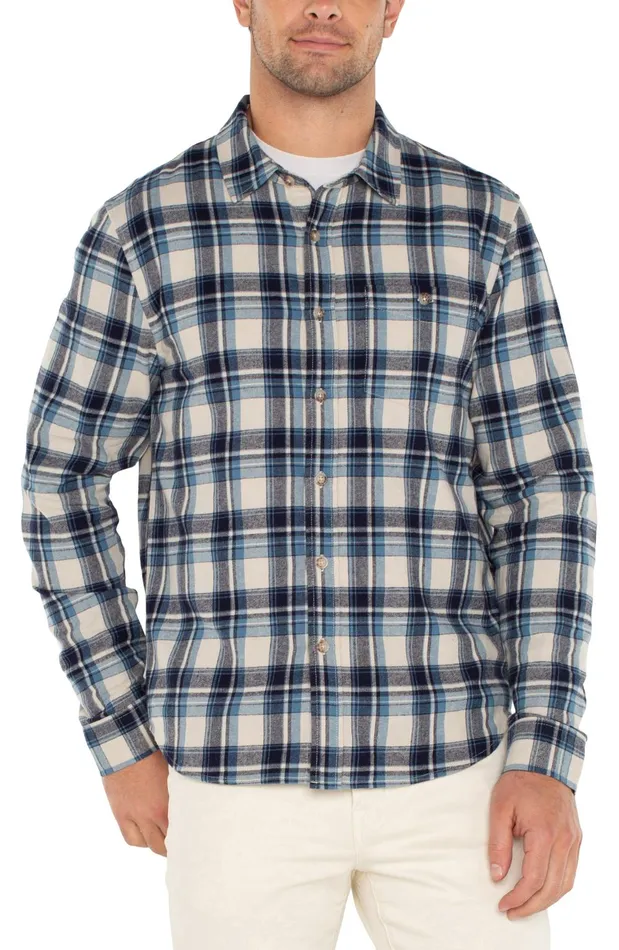 Mens Liverpool Los Angeles Shirts LONG SLEEVE BUTTON UP SHIRT Light Tan Blue Multi Mens Liverpool Los Angeles Shirts LONG SLEEVE BUTTON UP SHIRT Light Tan Blue Multi