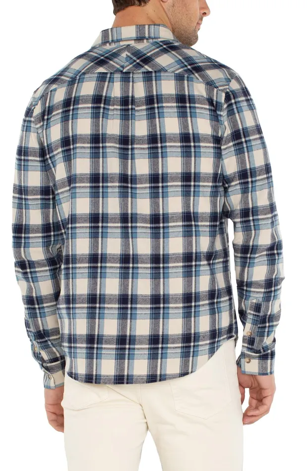 Mens Liverpool Los Angeles Shirts LONG SLEEVE BUTTON UP SHIRT Light Tan Blue Multi