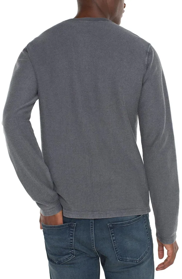 Mens Liverpool Los Angeles Shirts LONG SLEEVE HENLEY Gray Pinstripe