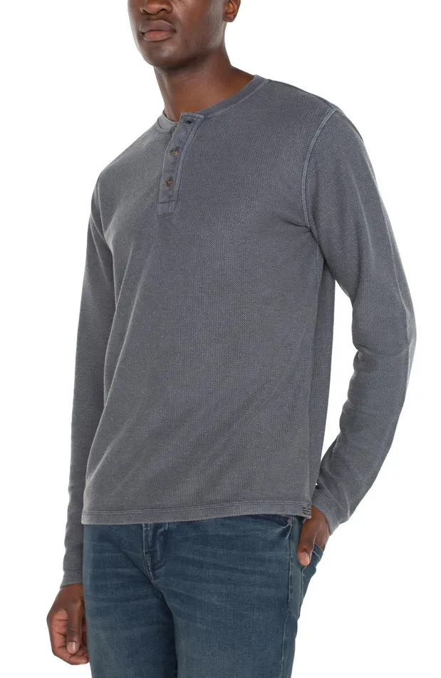 Mens Liverpool Los Angeles Shirts LONG SLEEVE HENLEY Gray Pinstripe