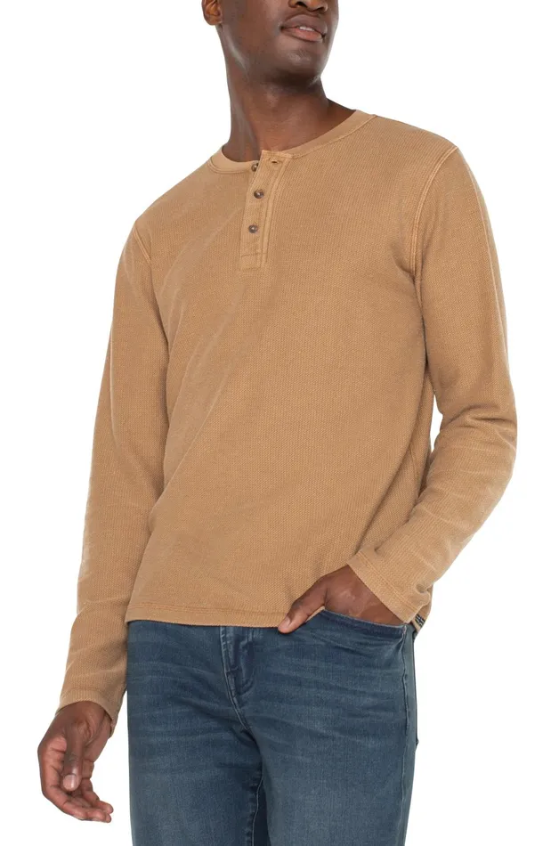 Mens Liverpool Los Angeles Shirts LONG SLEEVE HENLEY Tabacco Brown