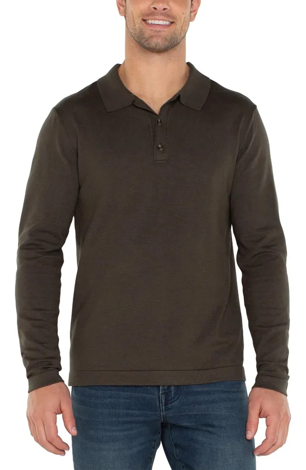 Mens Liverpool Los Angeles Shirts LONG SLEEVE KNIT POLO Olive