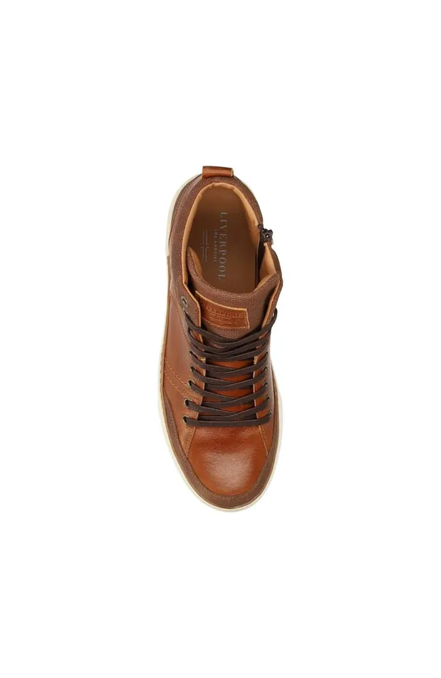 Mens Liverpool Los Angeles Sneakers CITATION LEATHER HIGH TOP SNEAKER Cognac