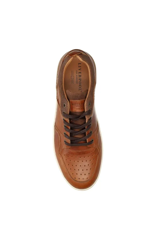 Mens Liverpool Los Angeles Sneakers LAUNCH TEXTURED LEATHER SNEAKER Cognac