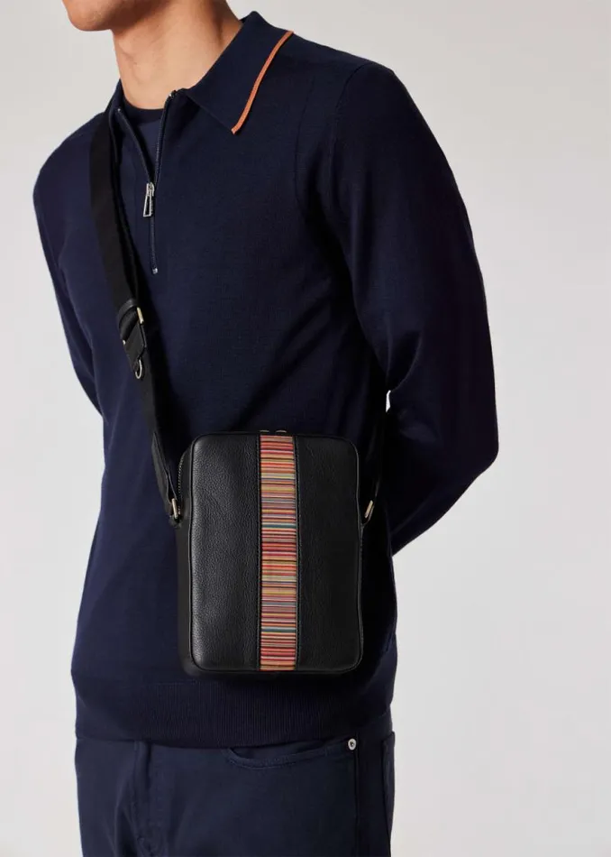 Mens Paul Smith Bags Black 039Signature Stripe039 Leather Flight Bag