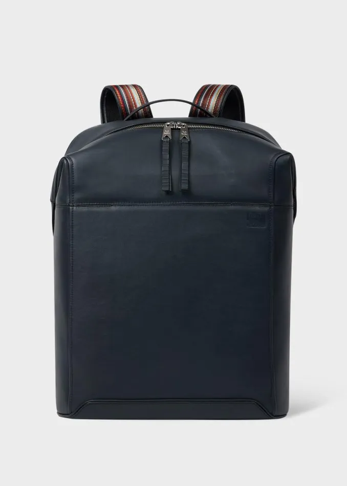 Mens Paul Smith Bags Dark Blue Leather 039Signature Stripe039 Trim Backpack