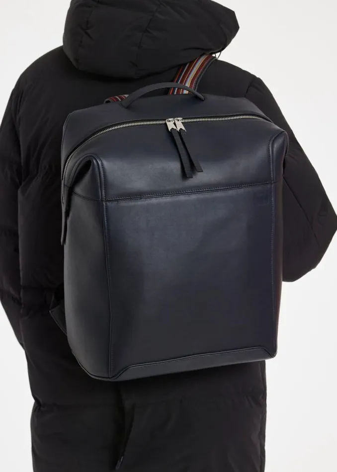 Mens Paul Smith Bags Dark Blue Leather 039Signature Stripe039 Trim Backpack Mens Paul Smith Bags Dark Blue Leather 039Signature Stripe039 Trim Backpack