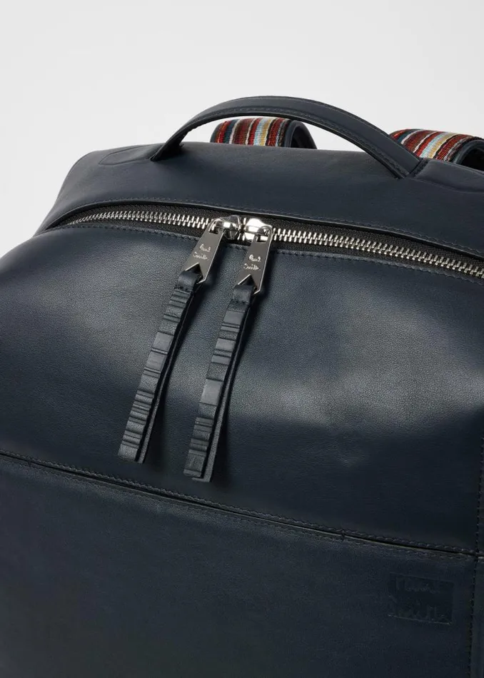 Mens Paul Smith Bags Dark Blue Leather 039Signature Stripe039 Trim Backpack Mens Paul Smith Bags Dark Blue Leather 039Signature Stripe039 Trim Backpack