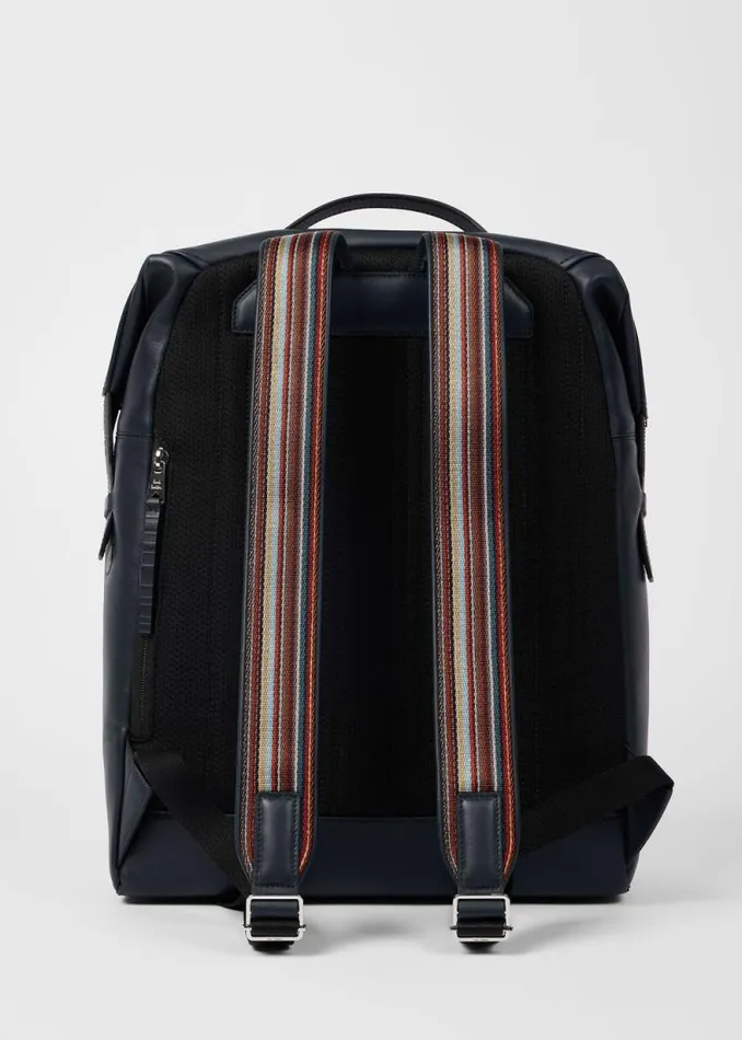 Mens Paul Smith Bags Dark Blue Leather 039Signature Stripe039 Trim Backpack Mens Paul Smith Bags Dark Blue Leather 039Signature Stripe039 Trim Backpack