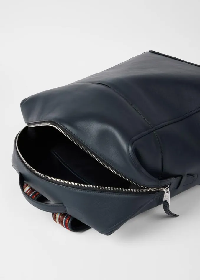 Mens Paul Smith Bags Dark Blue Leather 039Signature Stripe039 Trim Backpack Mens Paul Smith Bags Dark Blue Leather 039Signature Stripe039 Trim Backpack