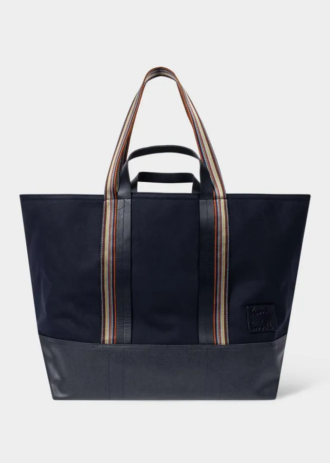 Mens Paul Smith Bags Navy Canvas Tote Bag With 039Signature Stripe039 Straps
