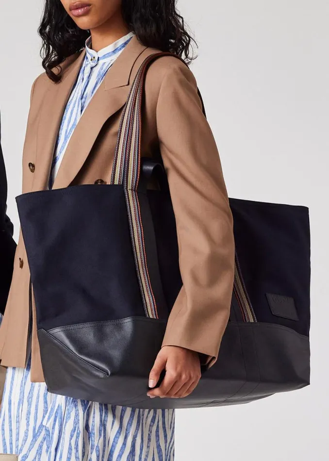 Mens Paul Smith Bags Navy Canvas Tote Bag With 039Signature Stripe039 Straps Mens Paul Smith Bags Navy Canvas Tote Bag With 039Signature Stripe039 Straps