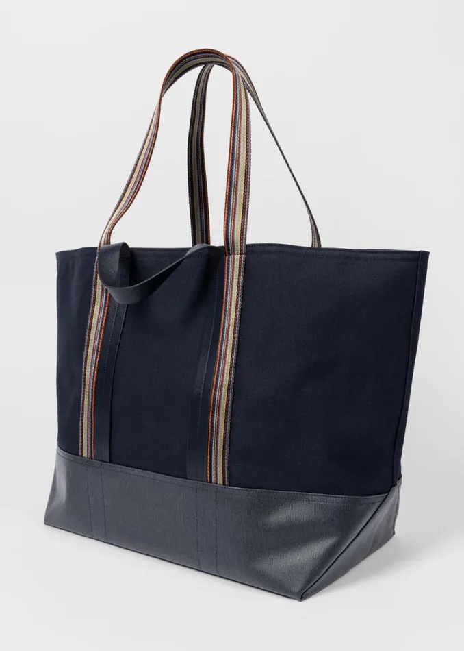 Mens Paul Smith Bags Navy Canvas Tote Bag With 039Signature Stripe039 Straps Mens Paul Smith Bags Navy Canvas Tote Bag With 039Signature Stripe039 Straps