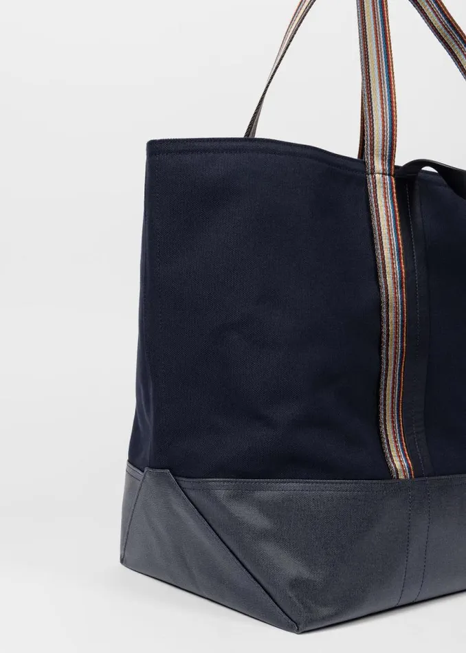 Mens Paul Smith Bags Navy Canvas Tote Bag With 039Signature Stripe039 Straps Mens Paul Smith Bags Navy Canvas Tote Bag With 039Signature Stripe039 Straps