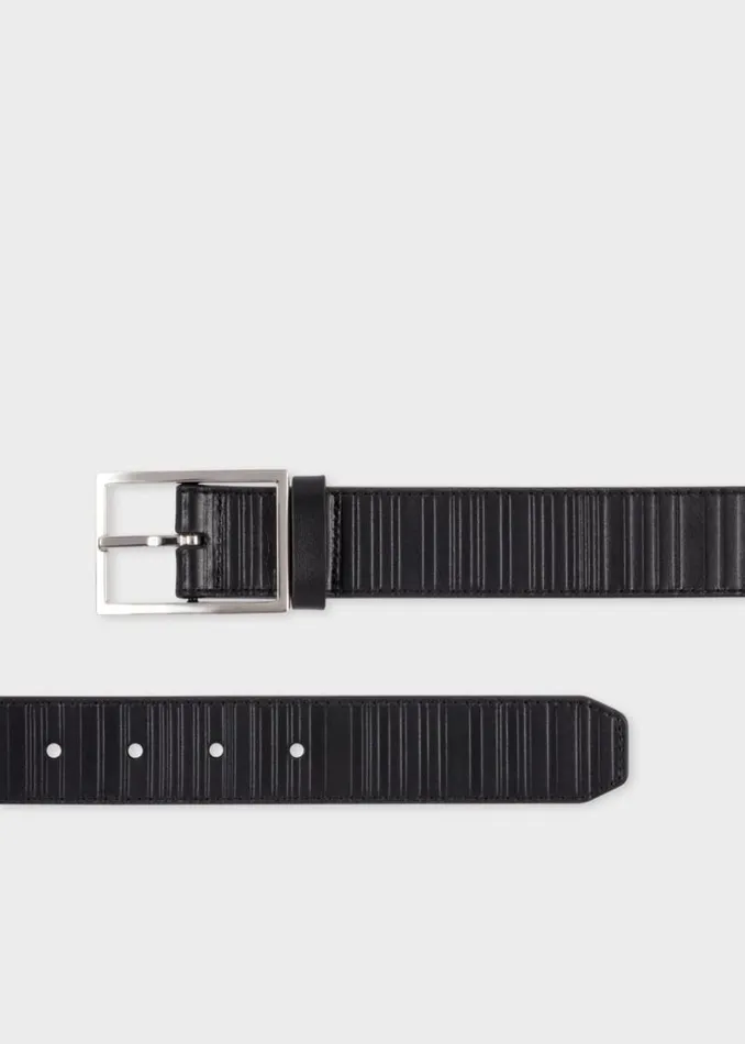 Mens Paul Smith Belts Black 039Shadow Stripe039 Leather Belt