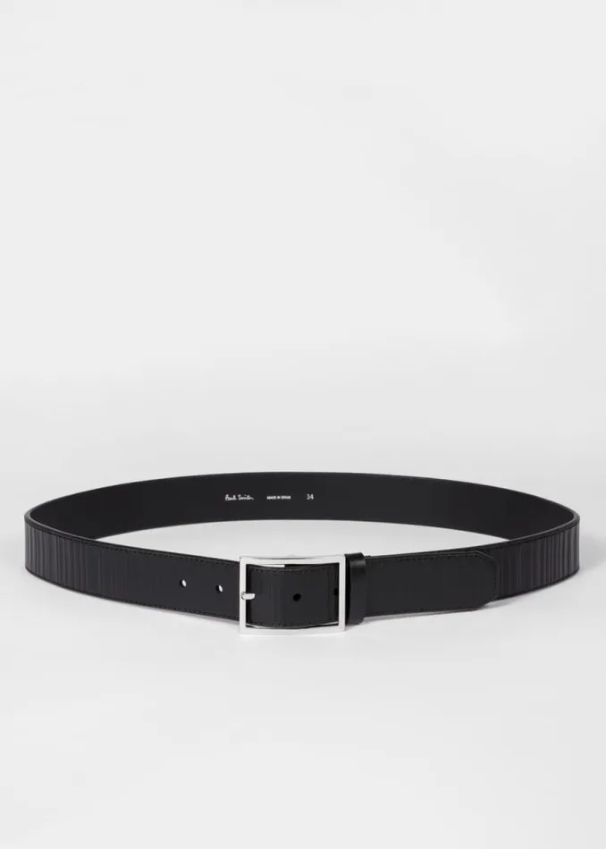 Mens Paul Smith Belts Black 039Shadow Stripe039 Leather Belt Mens Paul Smith Belts Black 039Shadow Stripe039 Leather Belt