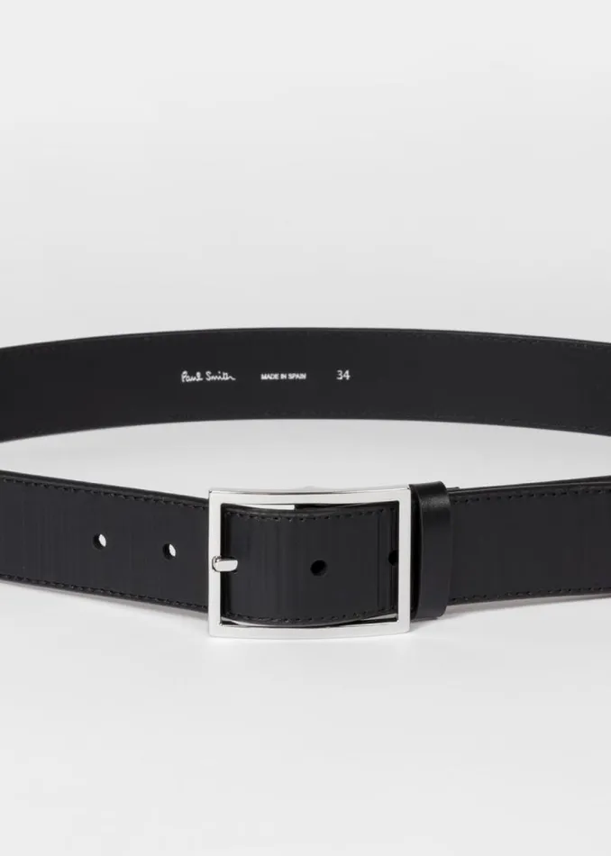 Mens Paul Smith Belts Black 039Shadow Stripe039 Leather Belt Mens Paul Smith Belts Black 039Shadow Stripe039 Leather Belt