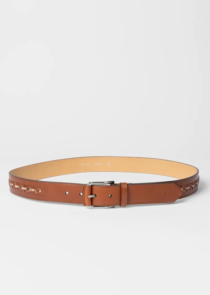 Mens Paul Smith Belts Brown Leather Signature Stripe Weave Belt Mens Paul Smith Belts Brown Leather Signature Stripe Weave Belt