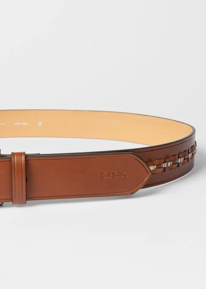 Mens Paul Smith Belts Brown Leather Signature Stripe Weave Belt Mens Paul Smith Belts Brown Leather Signature Stripe Weave Belt