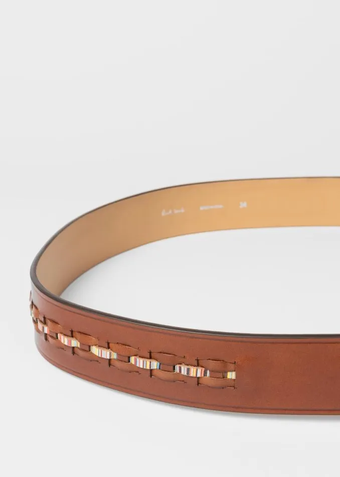 Mens Paul Smith Belts Brown Leather Signature Stripe Weave Belt Mens Paul Smith Belts Brown Leather Signature Stripe Weave Belt