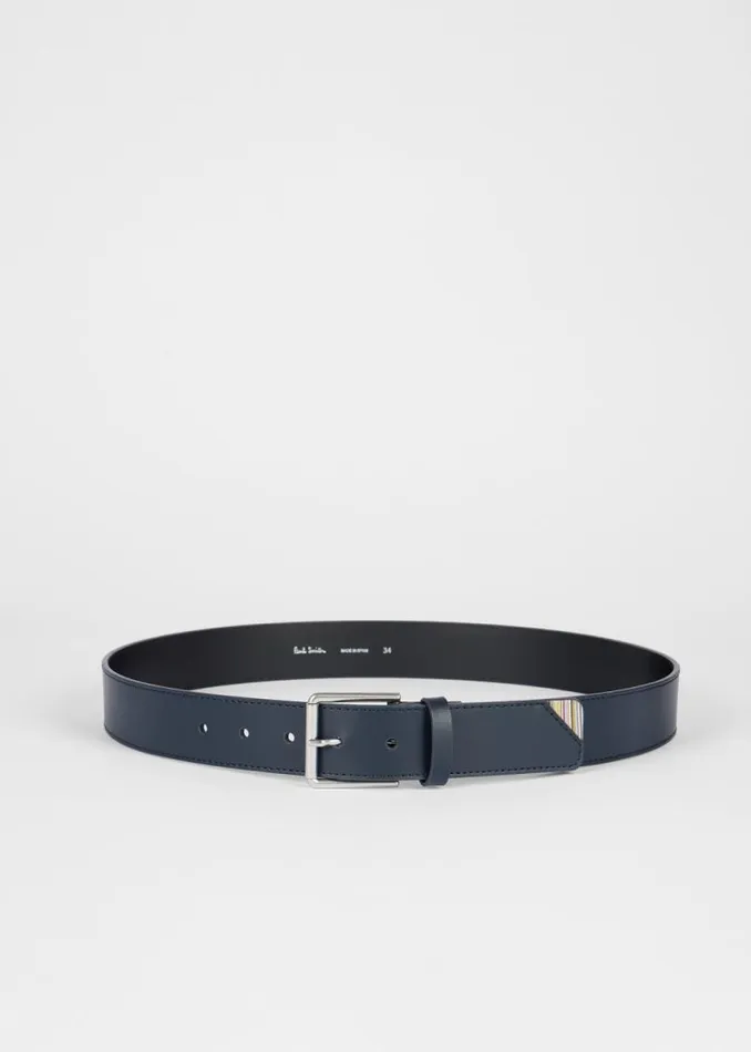Mens Paul Smith Belts Navy 039Signature Stripe039 Corner Leather Belt Mens Paul Smith Belts Navy 039Signature Stripe039 Corner Leather Belt
