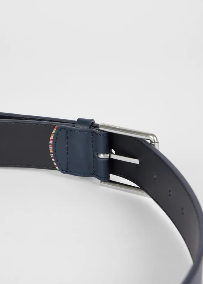Mens Paul Smith Belts Navy 039Signature Stripe039 Corner Leather Belt Mens Paul Smith Belts Navy 039Signature Stripe039 Corner Leather Belt