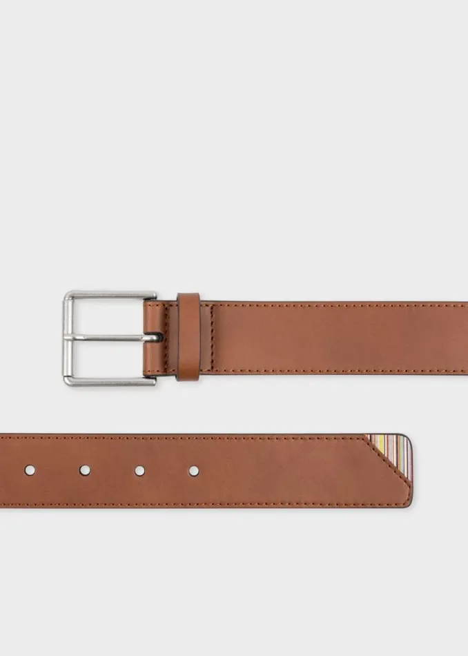 Mens Paul Smith Belts Tan 039Signature Stripe039 Corner Belt