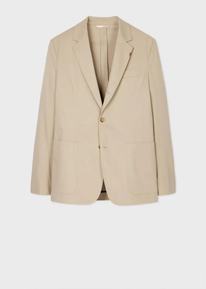 Mens Paul Smith Blazers Beige StretchCotton Twill ThreeButton Blazer